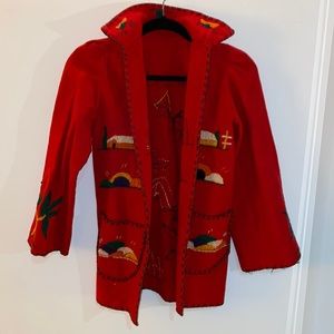 Vintage embroidered Red wool jacket/blazer